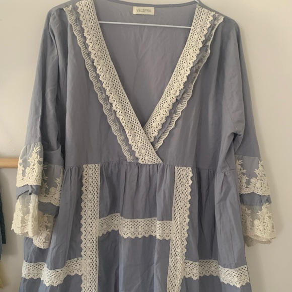 Velzera EUC blue and white lace bohemian dress - Picture 15 of 16